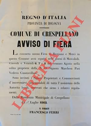 Avviso di fiera di merci e bestiami, nella solita proprietà della N.D. Marchesa Pasi vedova Guast...