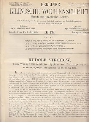 Bild des Verkufers fr Sein Wirken fr Medicin, Hygiene und Anthropologie. Zu seinem 50jhrigen Doctorjubilum am 21. October 1893. IN: Berl. klin. Wschr., 30./H. 43a, S. 1033-1056, 1893, Br. zum Verkauf von Antiquariat Michael Eschmann