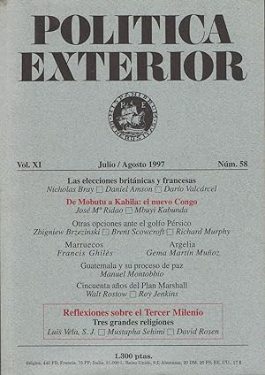 Seller image for POLTICA EXTERIOR. Revista Bimestral. Vol. XI. Julio / Agosto 1997. N 58. for sale by Librera Torren de Rueda