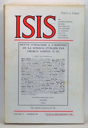Seller image for ISIS: An International Review Devoted to the History of Science and Its Cultural Influences, Volume 71, Number 260. Critical Bibliography 1980 for sale by Cat's Cradle Books