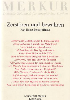 Bild des Verkufers fr Zerstren und bewahren. Sonderheft Merkur. Heft 9/10; 1985. zum Verkauf von Fundus-Online GbR Borkert Schwarz Zerfa