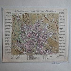 A Plan of the City and Suburbs of Bristol - an early hand coloured Plan with key. 1764