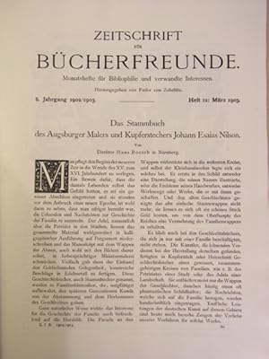 Seller image for Das Stammbuch des Augsburger Malers und Kupferstechers Johann Esaias Nilson. Fotokopie aus Zeitschrift der Bcherfreunde for sale by Antiquariat Weber