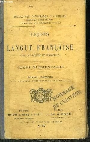 Seller image for LECONS DE LANGUE FRANCAISE - COURS ELEMENTAIRE for sale by Le-Livre
