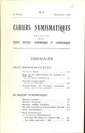 Cahiers Numismatiques. Bulletin de la société d'etudes numismatiques et archéologiques no 7
