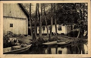 Imagen del vendedor de Ansichtskarte / Postkarte Leipe Lbbenau im Spreewald, Blick vom Fluss auf zwei Huser, Boote a la venta por akpool GmbH