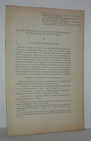 Image du vendeur pour ON THE PROBLEM OF SCALES FOR THE MEASUREMENT OF PSYCHOLOGICAL MAGNITUDES Offprint for Members of the Fifth International Congress for the Unity of Science mis en vente par Evolving Lens Bookseller