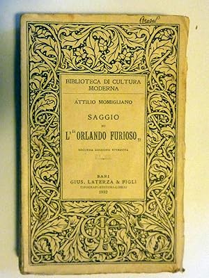 Imagen del vendedor de Biblioteca di Cultura Moderna SAGGIO SU "L'ORLANDO FURIOSO" Seconda Edizione riveduta a la venta por Historia, Regnum et Nobilia