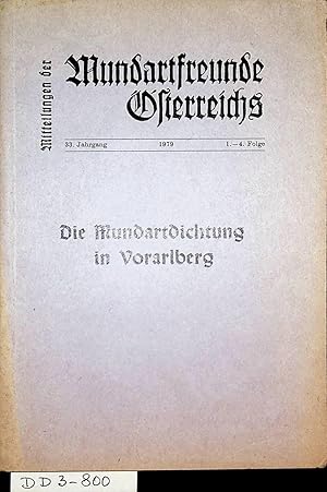 Die Mundartdichtung in Vorarlberg. (=Mitteilungen der Mundartfreunde Österreichs ; 33, 1 - 4; 1979)