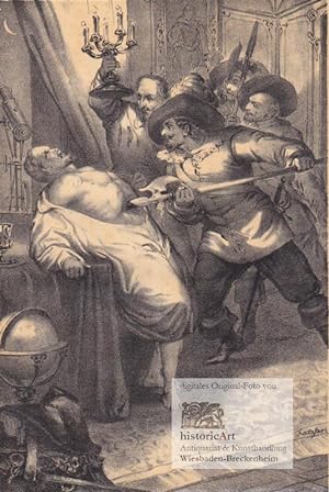 Wallensteins Ermordung. Original-Kreidelithographie von Katzler mit Tonplatte 1846