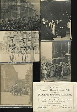 A group of five real photographs of a parade in London celebrating the end of W.W.I and an invita...