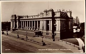 Bild des Verkufers fr Ansichtskarte / Postkarte Melbourne Australien, Houses of Parliament, Straenpartie im Ort zum Verkauf von akpool GmbH