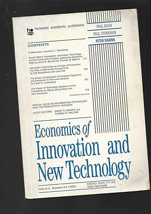Seller image for Economics of Innovation and New Technology. Volume 3. Numbers 3 & 4. Journal 1995 for sale by SAVERY BOOKS