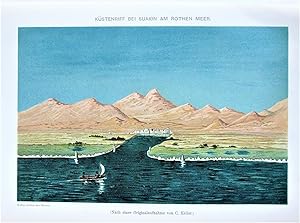 Antique Chromolithograph. Coast at Suakin and Rothen Meer