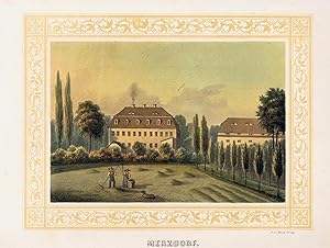 Merzdorf ( bei Riesa) Getönte Lithographie, altkoloriert u. Eiweißgehöht. 1860