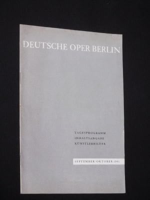 Seller image for Programmheft Deutsche Oper Berlin September/ Oktober 1961. MADAME BUTTERFLY von Illica/ Giacosa, Puccini (Musik). Musikal. Ltg.: Christian Vchting, Insz.: Werner Kelch, Bhnenbild: Helmut Koniarsky, Kostme: Gisela Schmuggerow-Appelt. Mit Pilar Lorengar (Butterfly, Sieglinde Wagner, Inge Corner, Donald Grobe, Tom Krause, Karl Ernst Mercker, Leopold Clam, Aurelian Neagu for sale by Fast alles Theater! Antiquariat fr die darstellenden Knste