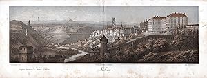 Bild des Verkufers fr Fribourg" - Freiburg im echtland Panorama Ansicht vue Farblithographie Litho Schweiz zum Verkauf von Antiquariat Steffen Vlkel GmbH