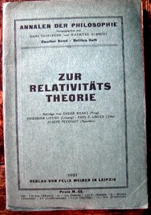 Zur Relativitätstheorie. Beiträge von Oskar Kraus, Friedrich Lipsius, Paul F. Lincke und Joseph P...