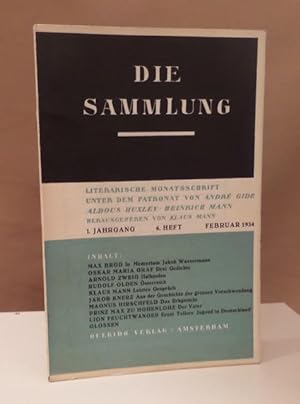 Bild des Verkufers fr Die Sammlung. 1. Jahrgang. 6. Heft. Literarische Monatsschrift. Hrsg. von Klaus Mann. zum Verkauf von Dieter Eckert