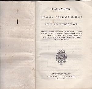 Imagen del vendedor de Reglamento aprobado, y mandado observar por el Rey nuestro seor. Para el regimen cientfico, econmico, e interior de los reales colegios de medicina y ciruga, y para el gobierno de los profesores que ejerzan estas partes de la ciencia de curar en todo el reino a la venta por LIBRERA GULLIVER