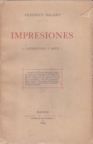 Bild des Verkufers fr Impresiones. Literatura y arte. Exposiciones de pintura y escultura 1890. La potica de Campoamor, Ricardo Gil. San Francisco el Grande. Exposicin de pasteles y acuarela zum Verkauf von LIBRERA GULLIVER