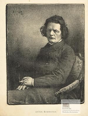 Bild des Verkufers fr Anton Rubinstein. Halbfigur mit Zigarette in einem Sessel sitzend. Nachdruck einer Lithographie mit Tonplatte des Monogrammisten J.M.B. 1887 zum Verkauf von historicArt Antiquariat & Kunsthandlung