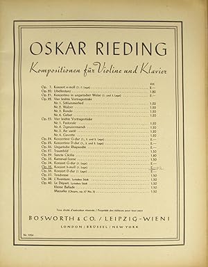 Bild des Verkufers fr Oskar Rieding. Kompositionen fr Violine und Klavier. Op. 35. Konzert h-moll (1. Lage)., zum Verkauf von Versandantiquariat Hbald