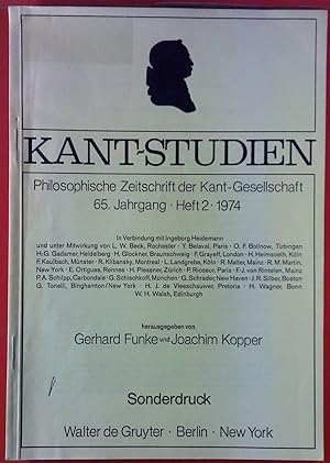 Bild des Verkufers fr Kant-Studien. Philosophische Zeitschrift der Kant-Gesellschaft 65. Jahrgang, Heft 2, 1974. Sonderdruck. zum Verkauf von biblion2