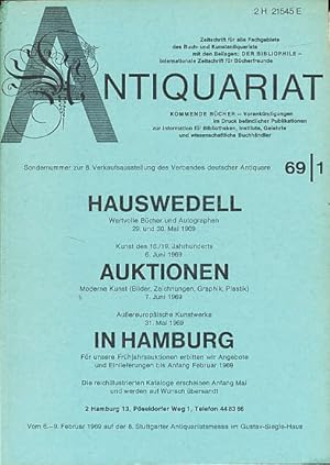 Bild des Verkufers fr Antiquariat 1969/1. Zeitschrift fr alle Fachgebiete des Buch-und Kunstantiquariats. mit Beilagen Der Bibliophile Internationale Zeitschrift fr Bcherfreunde, Kommende Bcher. zum Verkauf von Fundus-Online GbR Borkert Schwarz Zerfa