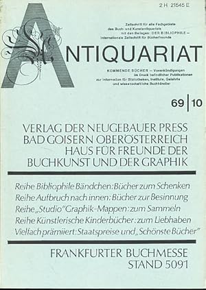 Bild des Verkufers fr Antiquariat 1969/10. Zeitschrift fr alle Fachgebiete des Buch-und Kunstantiquariats. mit Beilagen Der Bibliophile Internationale Zeitschrift fr Bcherfreunde, Kommende Bcher. zum Verkauf von Fundus-Online GbR Borkert Schwarz Zerfa