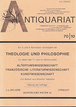 Bild des Verkufers fr Antiquariat 70/10. Zeitschrift fr alle Fachgebiete des Buch-und Kunstantiquariats mit Beilagen Der Bibliophile Internationale Zeitschrift fr Bcherfreunde, Kommende Bcher. zum Verkauf von Fundus-Online GbR Borkert Schwarz Zerfa