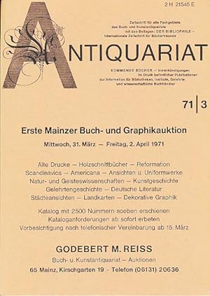 Bild des Verkufers fr Antiquariat 71/3. Zeitschrift fr alle Fachgebiete des Buch-und Kunstantiquariats mit Beilagen Der Bibliophile Internationale Zeitschrift fr Bcherfreunde, Kommende Bcher. zum Verkauf von Fundus-Online GbR Borkert Schwarz Zerfa