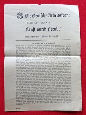 Bild des Verkufers fr Theaterprogramm der Deutschen Arbeitsfront NSG. "Kraft durch Freude" Kreis Karlsruhe (Monat Juni 1943 - Auffhrung "Die Freier v. Joseph v. Eichendorff") zum Verkauf von ANTIQUARIAT H. EPPLER