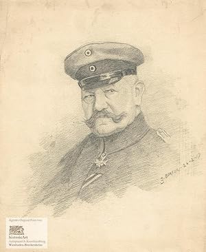 Seller image for Paul von Hindenburg. Brustbild en face mit Mtze und Grokreuz des Eisernen Kreuzes. Original-Kohlezeichnung von Boreux nach der Natur Februar 1917 for sale by historicArt Antiquariat & Kunsthandlung