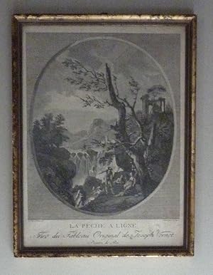 La pêche à ligne. Tiré du tableau original de Joseph Venet. Peintre du Roi. Ovaler Kupferstich.