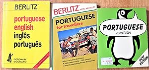 Lot of Three: Berlitz Portuguese Phrase Book, Portuguese English Dictionary, and Portuguese for T...