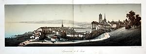 "Lausanne et le Jura" - Lausanne Genfersee Jura Panorama Ansicht vue Farblithographie Litho Schweiz