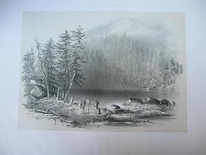 Bild des Verkufers fr Le Mummelsee" ("der Mummelsee" Links Tannengruppen, rechts daneben drei Mnner), getnte Lithographie von L. Sabatier, gezeichnet von J. Coignet, aus der Serie:"Bade & ses environs", zum Verkauf von Antiquariat Im Baldreit