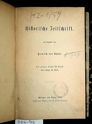 HISTORISCHE ZEITSCHRIFT. Der ganzen Reihe 59. Band. 1888 (= Neue Folge 23. Band)
