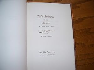 Image du vendeur pour Todd Andrews to the Author mis en vente par Oshtemo Book Sellers