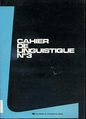 Seller image for Cahier de linguistique #3 for sale by Librairie Le Nord