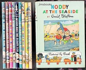 lot of 10 Noddy books w/djs, 7 At Seaside, 9 Magic Rubber, 11 Meets Father Christmas, 12 Tessie B...