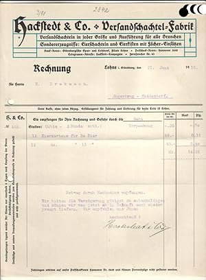 Rechnung Hackstedt & Co. Lohne Oldenburg 1916 Versandschachtel-Fabrik