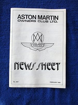 Image du vendeur pour Aston Martin Owners Club Ltd News Sheet No 401 February 1981 Magazine. mis en vente par Tony Hutchinson