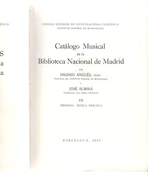 Imagen del vendedor de CATALOGO MUSICAL DE LA BIBLIOTECA NACIONAL DE MADRID, III - IMPRESOS: MUSICA PRACTICA a la venta por Libreria 7 Soles