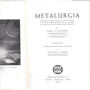 Seller image for METALURGIA, CAPITULO XVII: TITANIO, ZIRCONIO, INDIO Y VANADIO for sale by Libreria 7 Soles