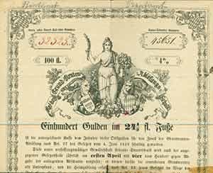 Royal Bavarian Abolition Fund certificate of bond, 100 florin.