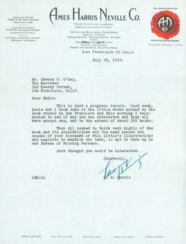 TLS L.W. Harris to Edward O'Day. July 28, 1953.