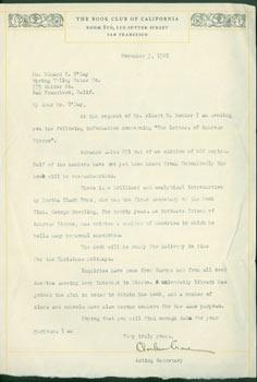 TLS Clarkson Crane (Book Club Of California) to Edward O'Day. November 3, 1922.