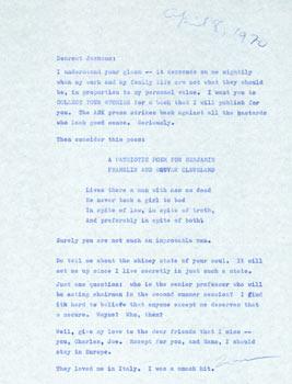 Imagen del vendedor de TLS Carbon Copy Thomas Parkinson to Jackson Burgess, April 8, 1970. RE: publishing, academics. a la venta por Wittenborn Art Books